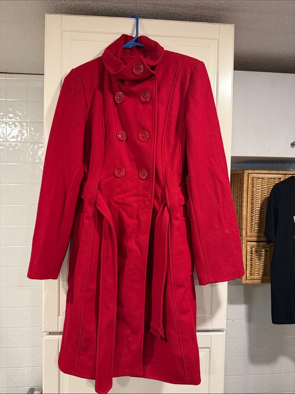 Worthington Women's Red Double-Breasted Trench Coat size small 7:28